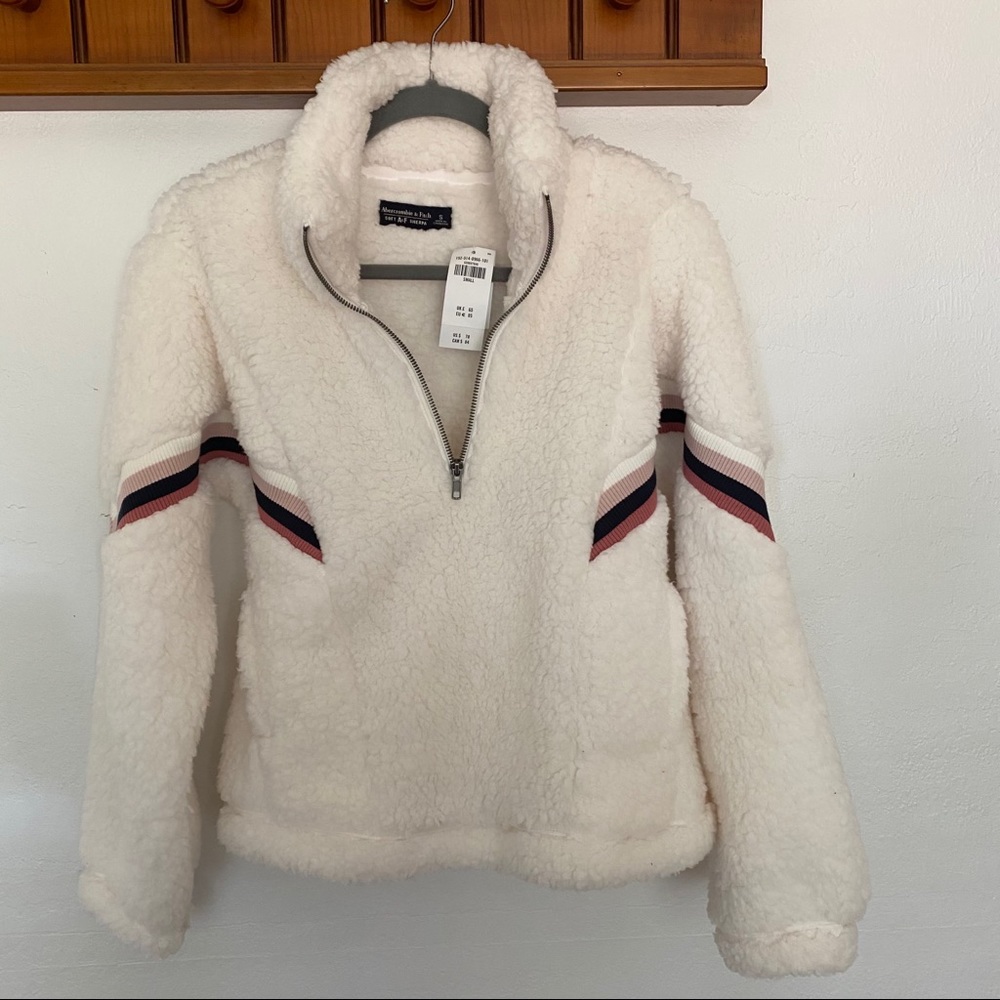 White 3/4 Zip Sherpa Jacket